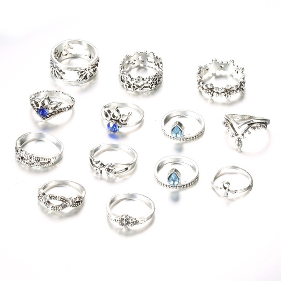**CELESTE* 13-Pc Silver x Blue Fashion Ring Set - Picture 4 of 6